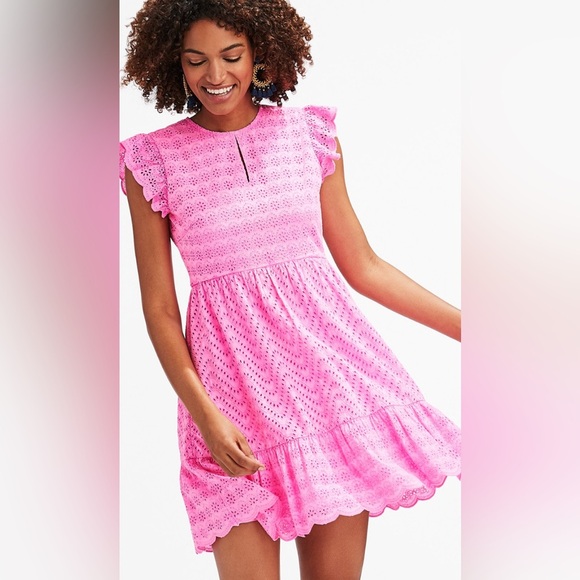 Vineyard Vines Pink Allamanda Floral Eyelet Flutter Sleeve Dress - Picture 1 of 6